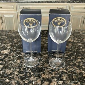 BOHEMIA CZECH REPUBLIC CRYSTAL FINE WINE GLASSES # 40656 SET OF 2 NWT